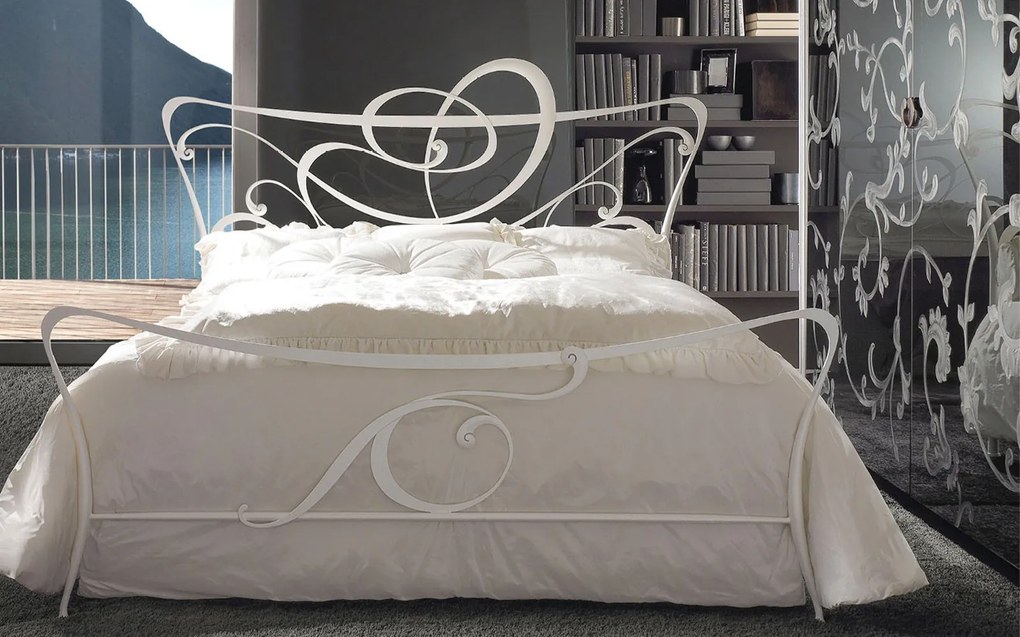 Pat lemn masiv Susan – eleganță curbilinie din fier forjat - 180x200