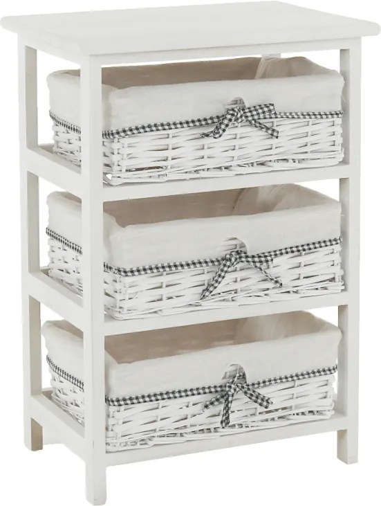 Comodă, 3 coşuri, alb antichizat, RUBY 3