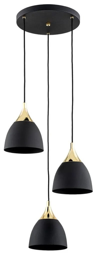 Lustra cu 3 pendule design modern Murano negru, alama 30cm