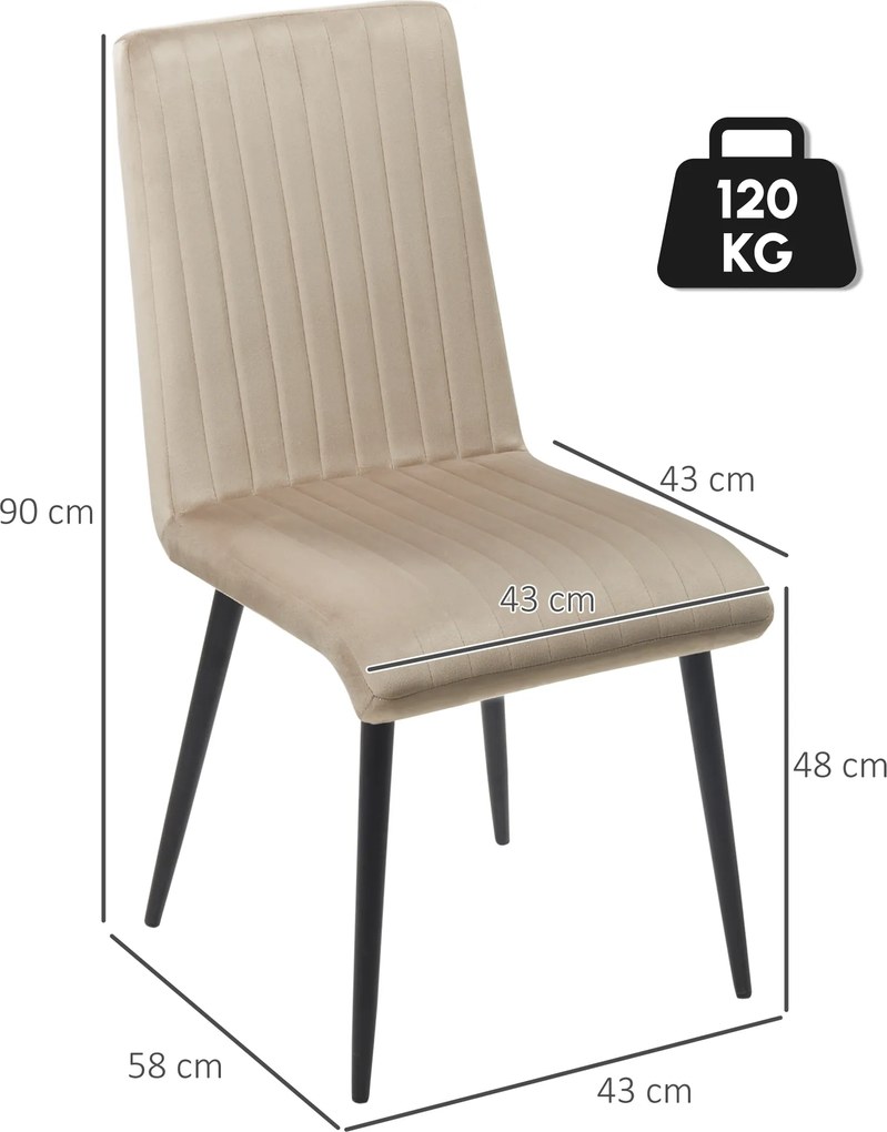 HOMCOM Set 3 Scaune de Bucătărie din Catifea cu Design Modern și Confortabil, 43x58x90 cm, Maro Deschis | Aosom Romania