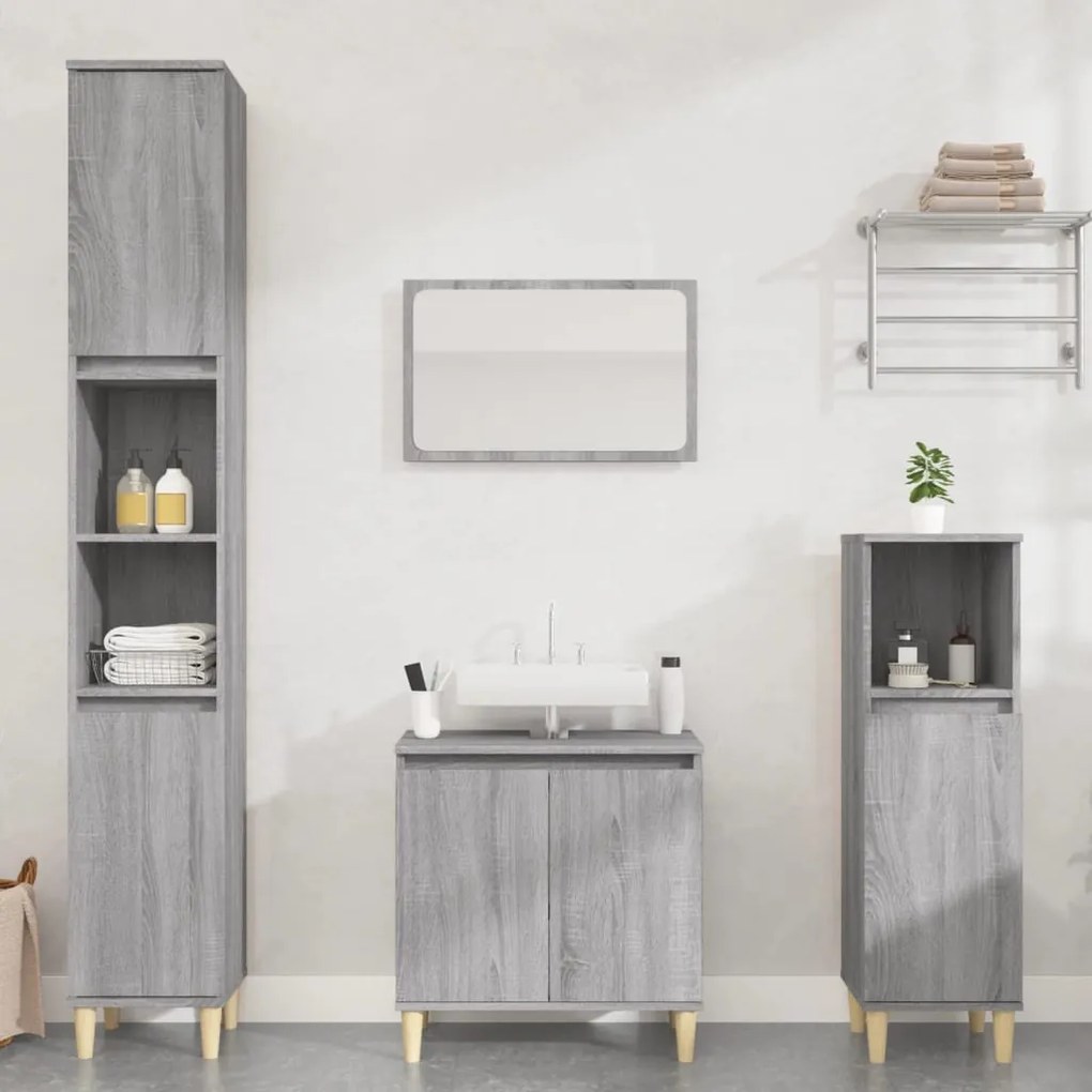 vidaXL Set mobilier de baie, 3 piese, gri sonoma, lemn prelucrat