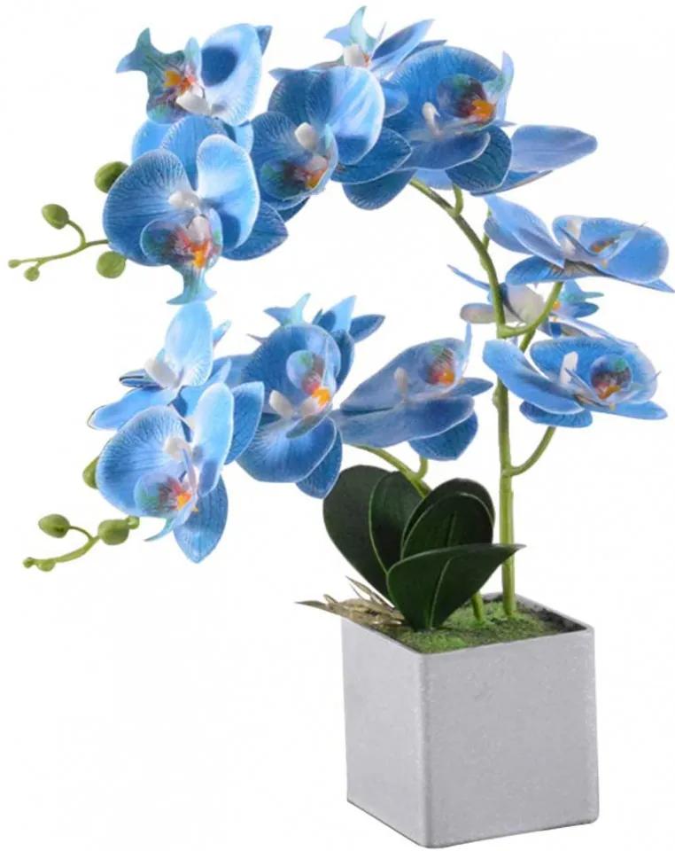Floare artificiala Phalaenopsis Vivilinen, plastic, alb/albastru/verde, 10 x 10 x 36 cm