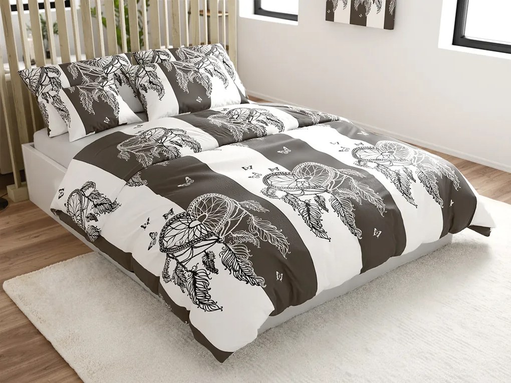 Set 2 bucati Lenjerie cocolino TIRSO gri-alb + CearsaF Cocolino microplus cu elastic SOFT 180x200 cm alb, pat dublu