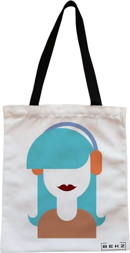 Sacosa de Panza pentru Cumparaturi, Geanta Tote, model The Music Girl, Cu fermoar, 38x34.5 cm, Alba, BEKZ®