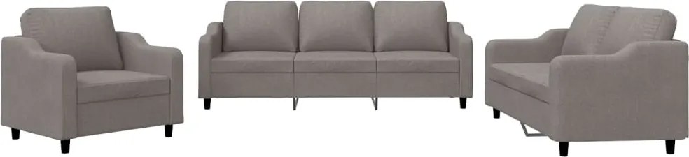 vidaXL Set de canapea cu perne, 3 piese, gri taupe, material textil