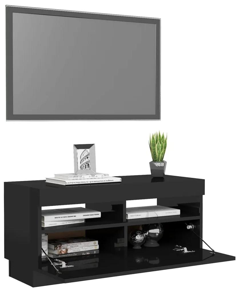Comoda TV cu lumini LED, negru extralucios, 80x35x40 cm 1, negru foarte lucios, 80 x 35 x 40 cm