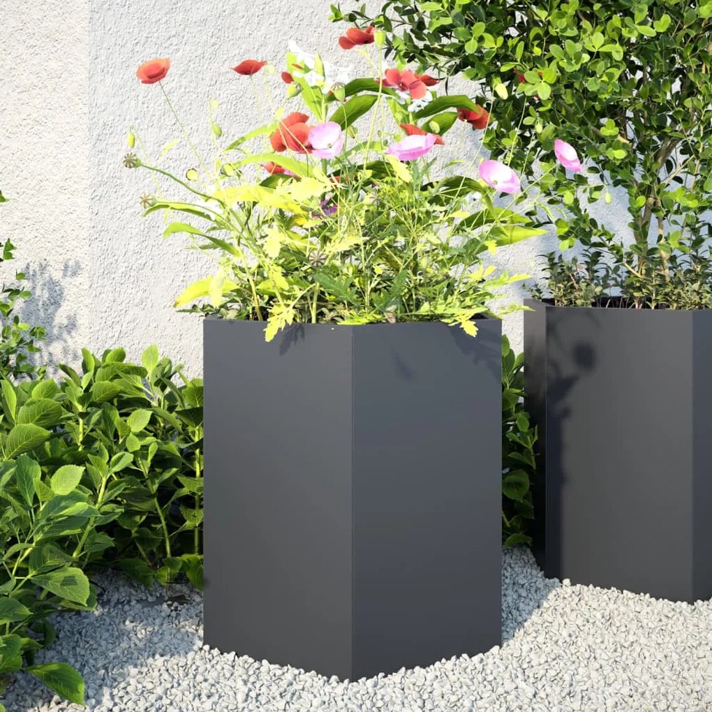 vidaXL Jardiniere grădină, 2 buc. antracit 46x40x45 cm oțel hexagonală