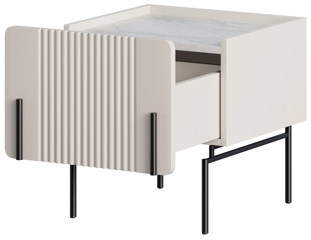 Noptieră Malmi 45 cm cu sertar - cașmir / alb crem / picioare negre
