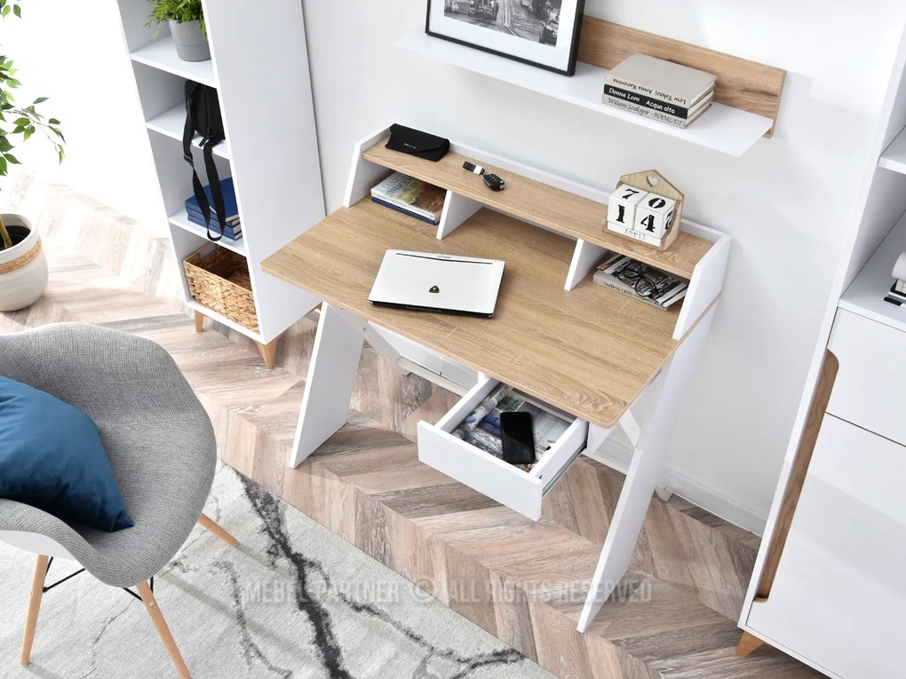 Masă PC Aspart (stejar + alb). 1109726