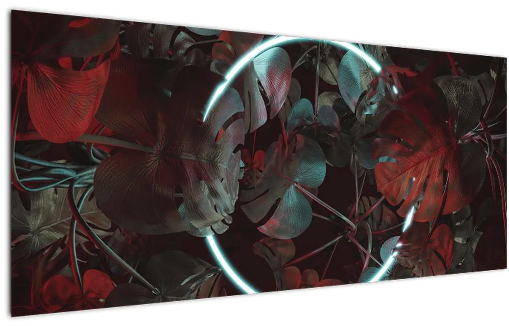 Tablou - Cerc de neon între palmieri (120x50 cm)