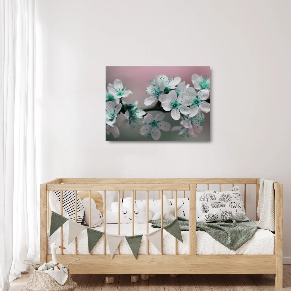 Tablou pe sticlă cu floare - turcoaz (70x50 cm)