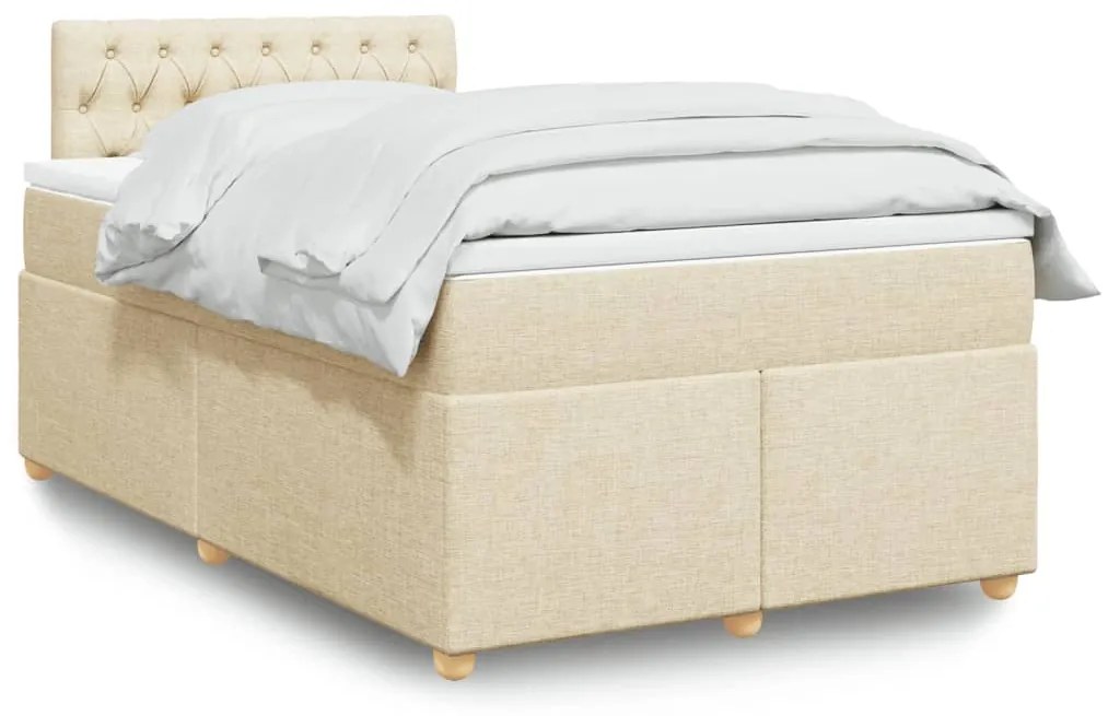 vidaXL Pat box spring cu saltea, crem, 120x200 cm, textil