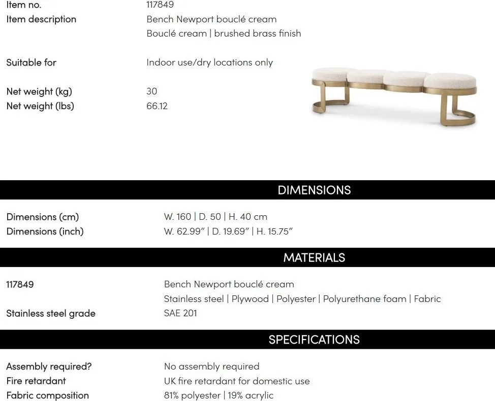 Bancheta moderna design LUX Newport