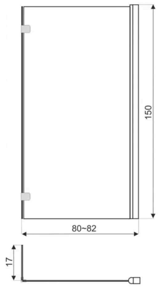 Paravan de baie Cristal 21, 150x82 cm, profil cromat, sticlă transparentă
