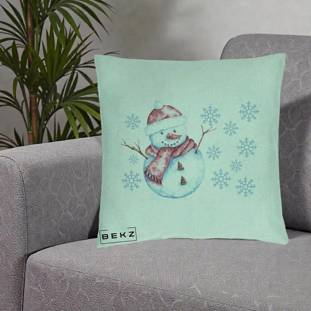 Perna Decorativa Om de Zapada Rosu cu Fulgi, 40x40 cm, Verde Menta, Husa Detasabila, Perna Inclusa, BEKZ®