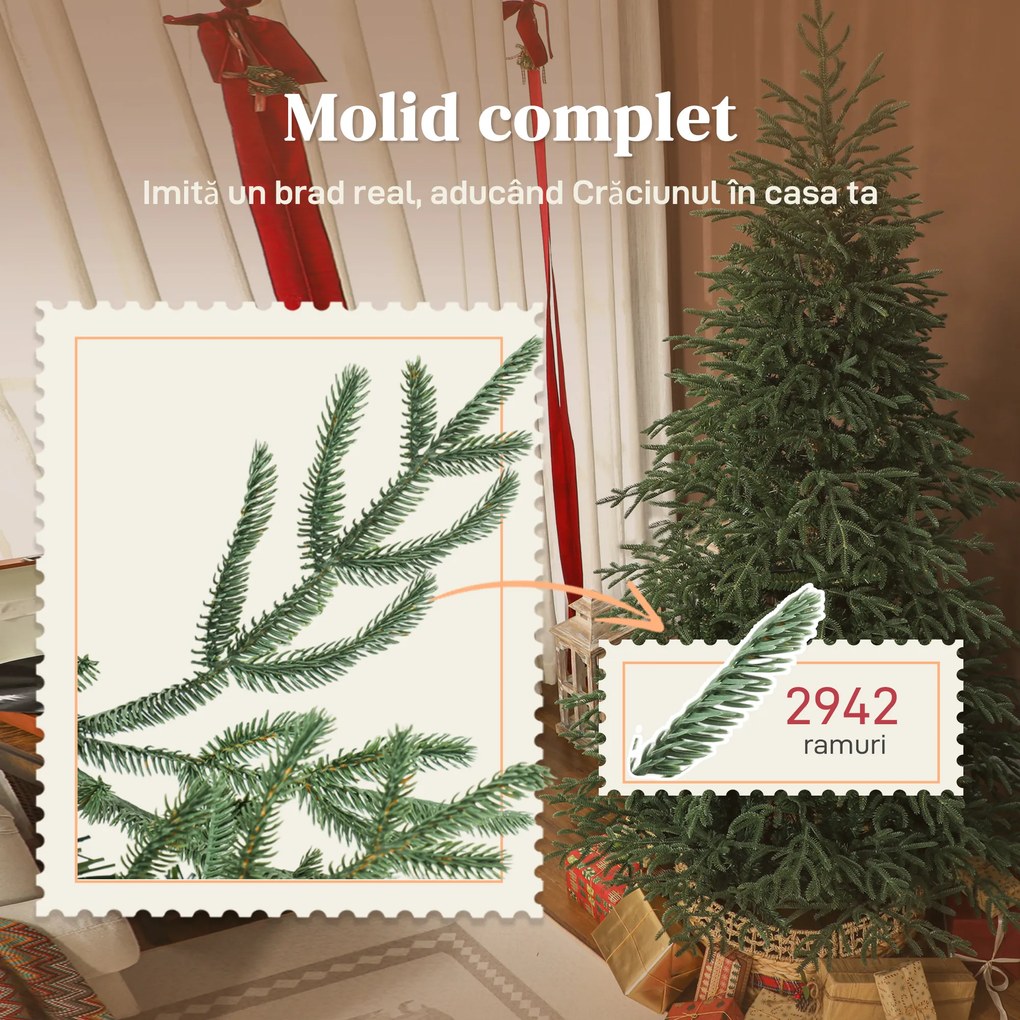 HOMCOM Brad de Crăciun Artificial de 2.1 m, Asamblare Ușoară, Verde | Aosom Romania