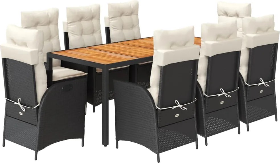 vidaXL Set mobilier de grădină cu perne, 9 piese, negru, poliratan