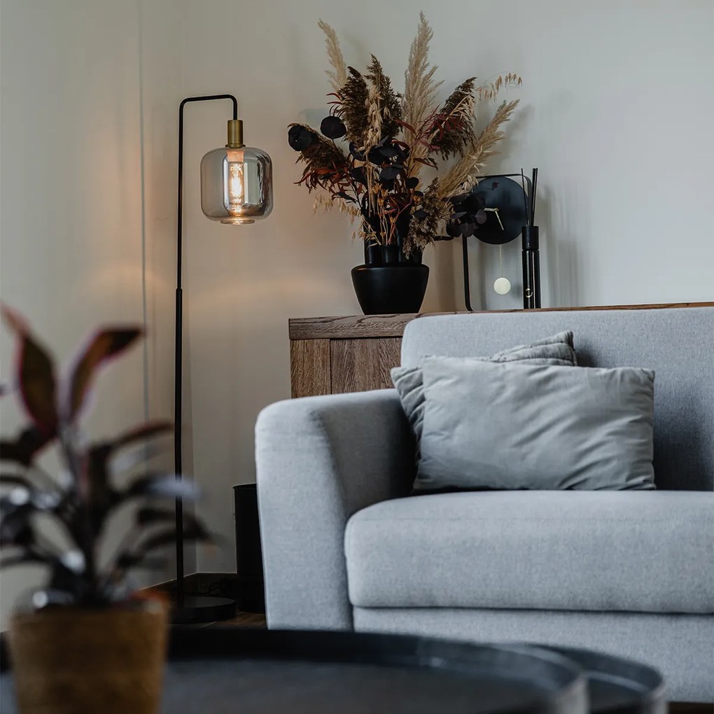 Lampa de podea de design neagra cu sticla aurie si fum - Zuzanna