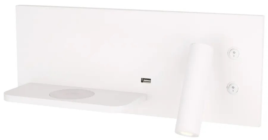Aplica de perete cu spot LED, lumina ambientala, mufa USB si incarcare wireless, SUPERIOR alb