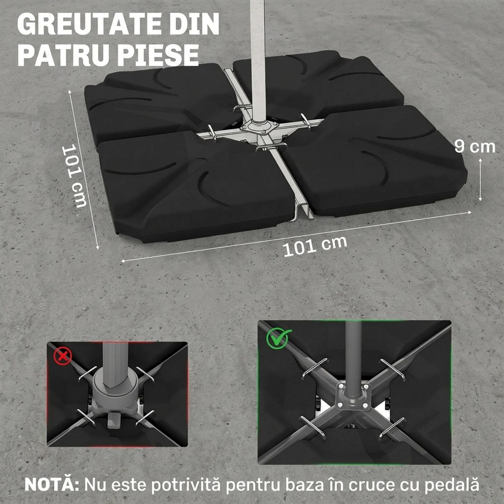 Outsunny Set 4 Baze Umbrelă Grădină din Plastic HDPE, Rezistente la Apă/Nisip, 103x103x8.3 cm, Negru | Aosom Romania