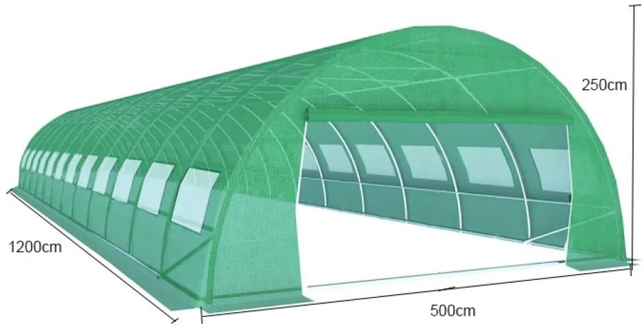 Solar de grădină, 5x12 m, 60 m², cadru din oțel, țeavă galvanizată, folie PE armată, 24 ferestre rulante, rezistent la UV, impermeabil, Verde, GH512,