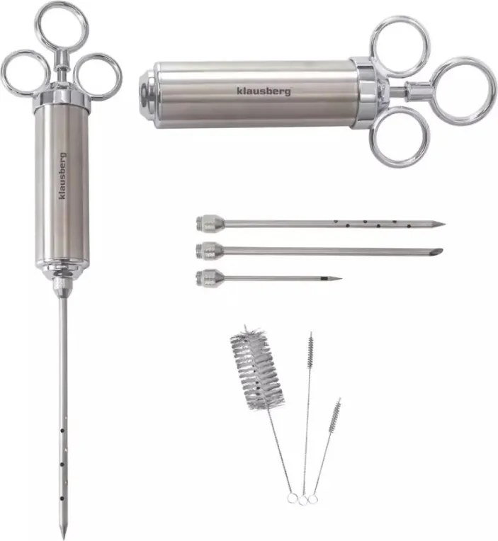 Seringa pentru marinat carne Klausberg KB 7842, 60 ml, 3 ace, Otel inoxidabil, Fara BPA, Argintiu