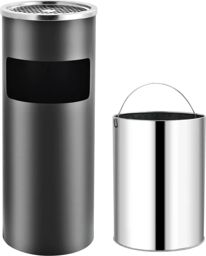 vidaXL Coș de gunoi cu scrumieră, pentru hotel, gri, oțel, 30 L