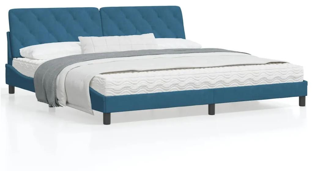 3207945 vidaXL Cadru de pat cu tăblie, albastru, 200x200 cm, catifea
