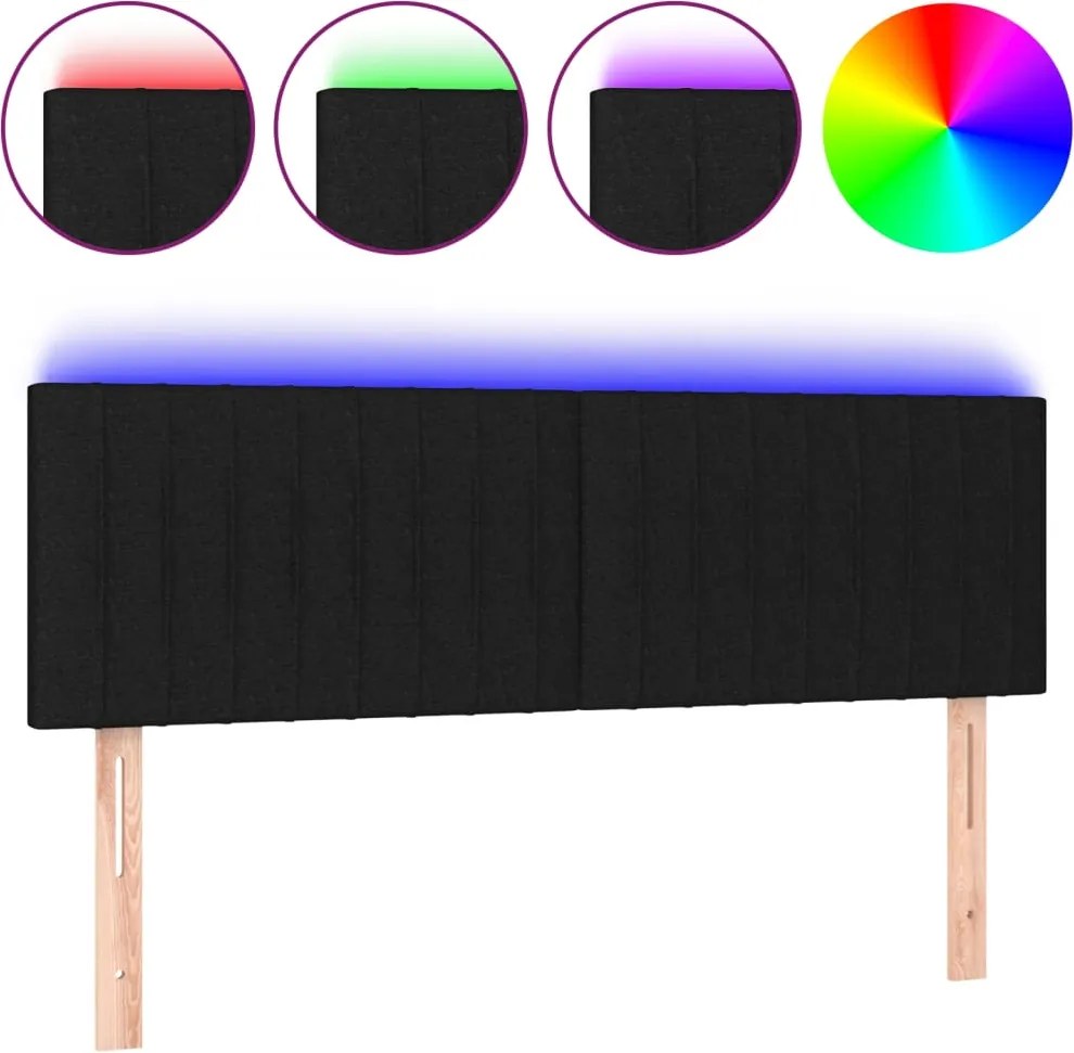 vidaXL Tăblie de pat cu LED, negru, 144x5x78/88 cm, textil