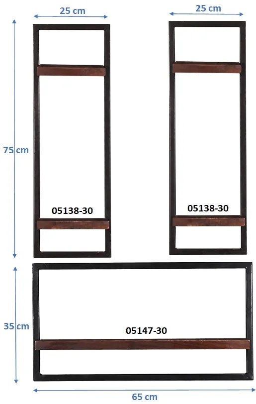 Set rafturi de perete din lemn reciclat, 3 buc