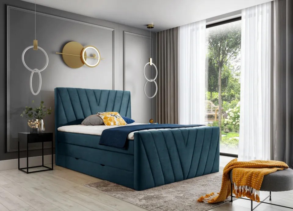 Pat tapitat, boxspring, cu spatiu pentru depozitare, 140x200 cm, Candice 3, Eltap (Culoare: Albastru deschis - Gojo 40)