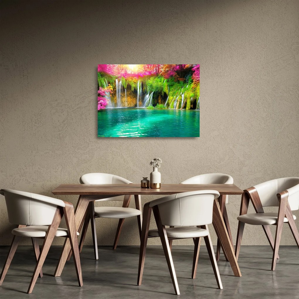 Tablou pe sticlă - Cascada, Lacurile Plitvice, Croația (70x50 cm)