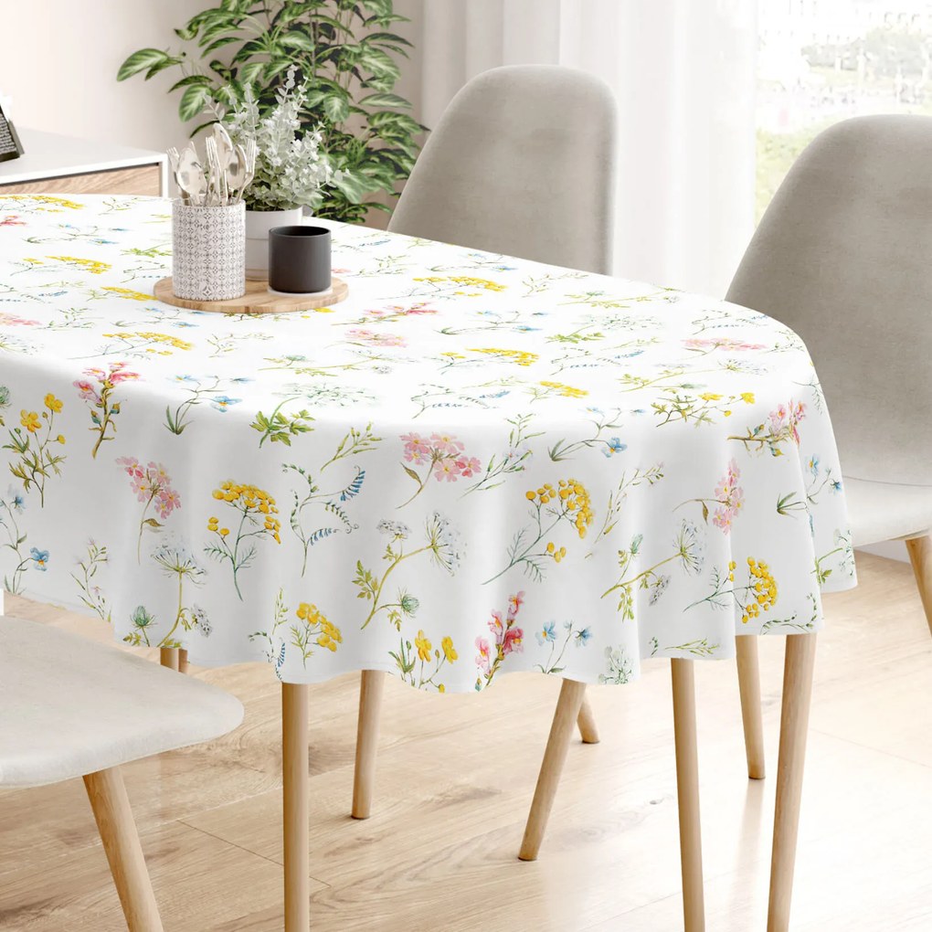 Goldea față de masă 100% bumbac deluxe - primăvară înflorită - ovală 140 x 180 cm