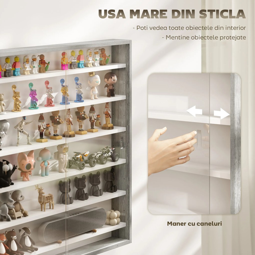 HOMCOM Dulap Tip Vitrină de Expoziție cu Rafturi Reglabile, Montată pe Perete, Negru | Aosom Romania