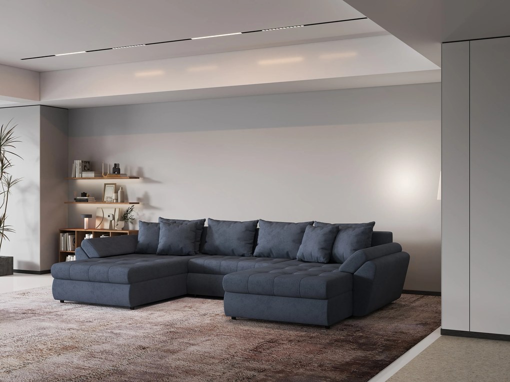 Colțar extensibil dumonde cu ladă de depozitare si sezut confortabil din spuma high-density, Loana U Enjoy Antracit 355x185 cm