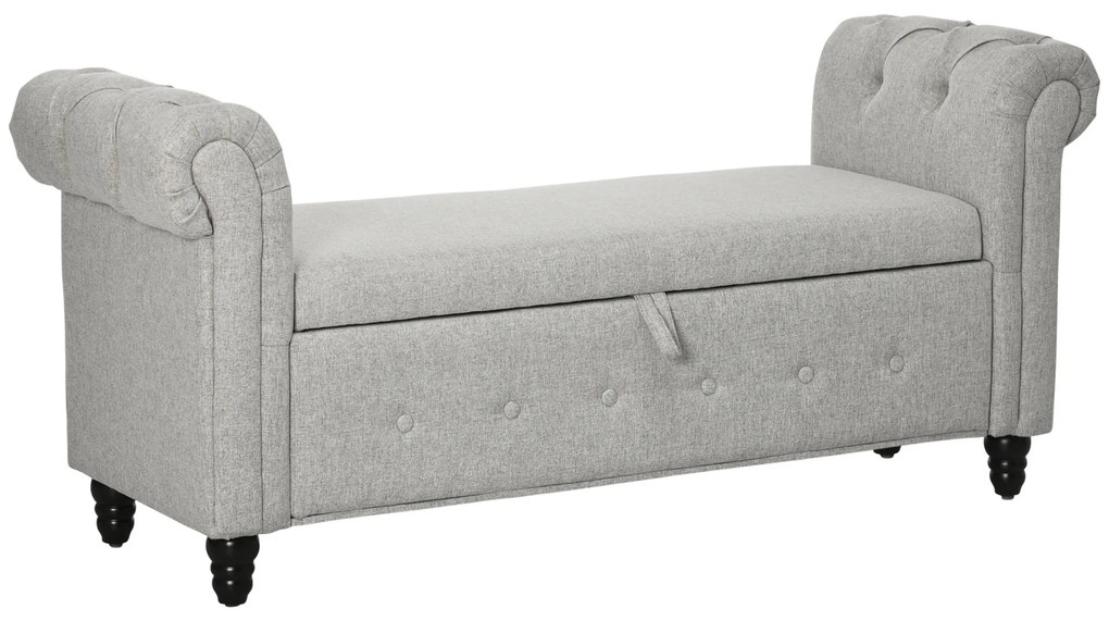 HOMCOM Banca cu depozitare, canapea cu două funcții în material textil aspect lin cu picioare de lemn 146,5 x 49 x 72 cm gri | Aosom Romania