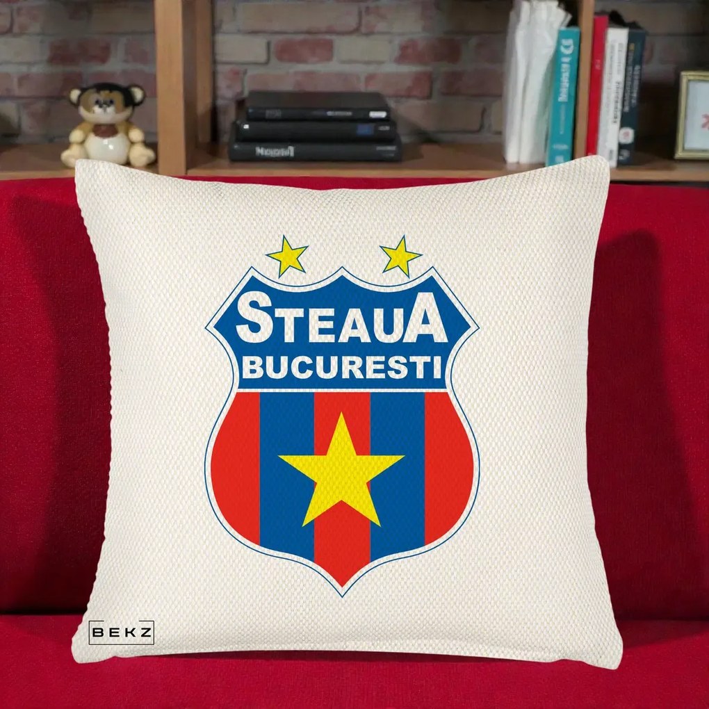 Perna Personalizata Steaua Bucuresti Fotbal, 40x40 cm, Crem Reliefat, Husa Detasabila, Perna Inclusa, BEKZ®