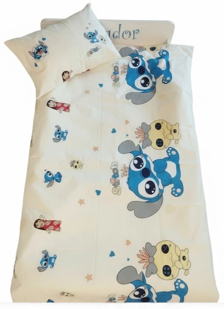 Lenjerie bumbac ranforce pat 3 piese copii 2-12 ani Lilo si Stitch pentru saltele 160x80 ASC6427968007683