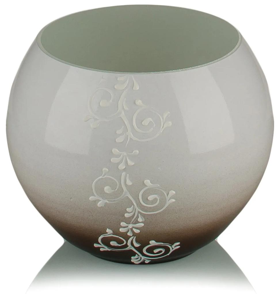 Vaza sticla decorativa(bol)alb+maro 15 x 16 cm