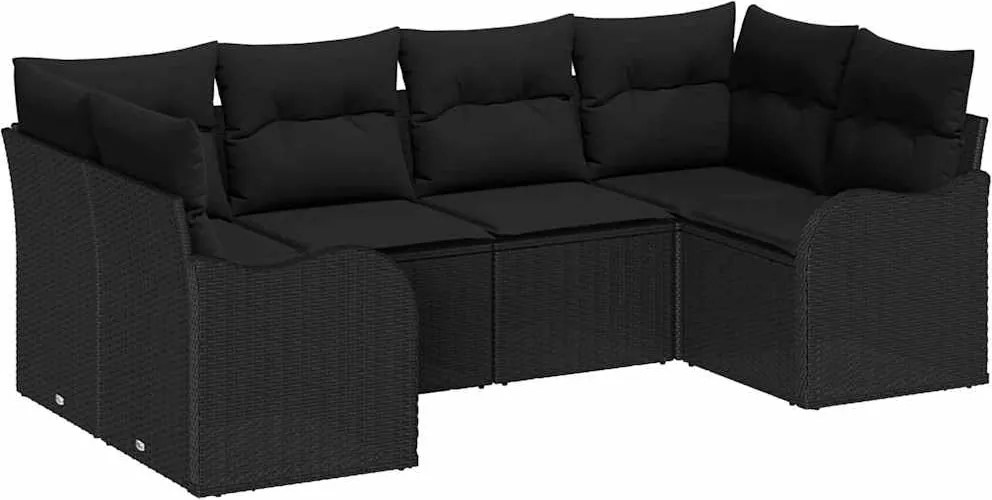 vidaXL Set de canapele pentru grădină cu pernă 6 pcs Negru Rattan poli