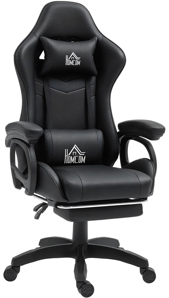 HOMCOM Scaun de Gaming cu Masaj, Spătar Înclinabil, Suport Lombar și Suport pentru Picioare, 65x68x120-128 cm, Negru | Aosom Romania