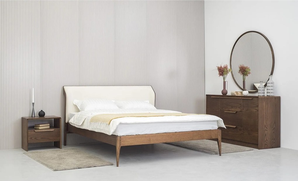 Pat lemn masiv Bordo Tapitat 140/160/180x200 cm - 180x200