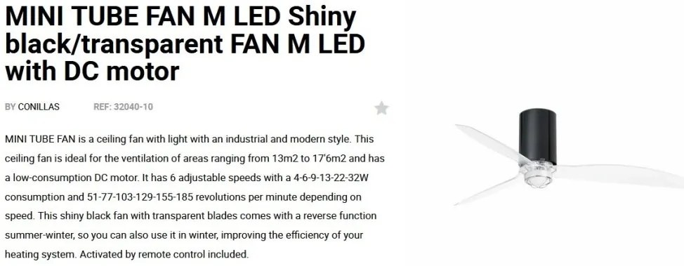 Lustra cu Ventilator si telecomanda MINI TUBE M LED negru/transparent