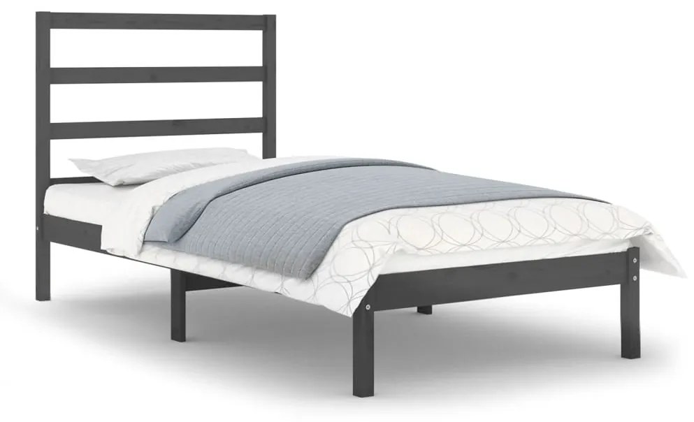 3104900 vidaXL Cadru de pat single, gri, 90x190 cm, lemn masiv