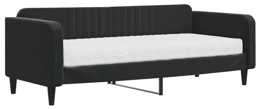 3197043 vidaXL Pat de zi cu saltea, negru, 90x200 cm, catifea
