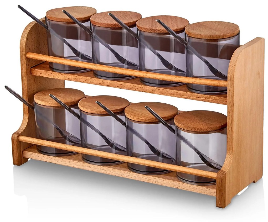 Set borcan de condimente și rafturi de bucătărie Spice Jar & Kitchen Shelf Set 646, De lemn, 34.3x22.8x12.8 cm