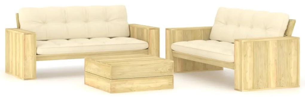 3065785 vidaXL Set mobilier de grădină cu perne, 3 piese, lemn de pin tratat