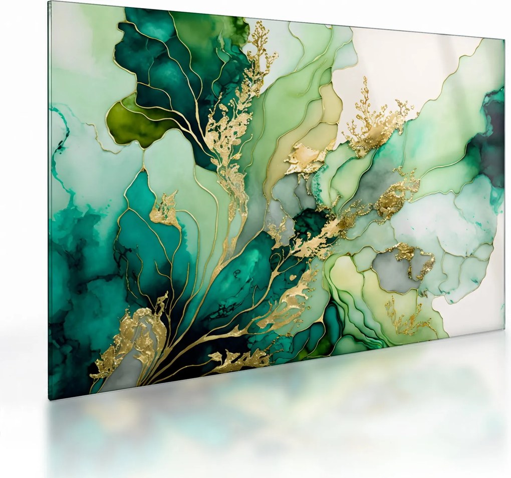 Tablou pe sticlă - Abstractizare verde (70x50 cm)