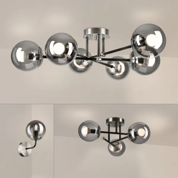 Brilagi - Lustru aplicat MALIVA, 6xE14/15W/230V, crom mat/fumuriu