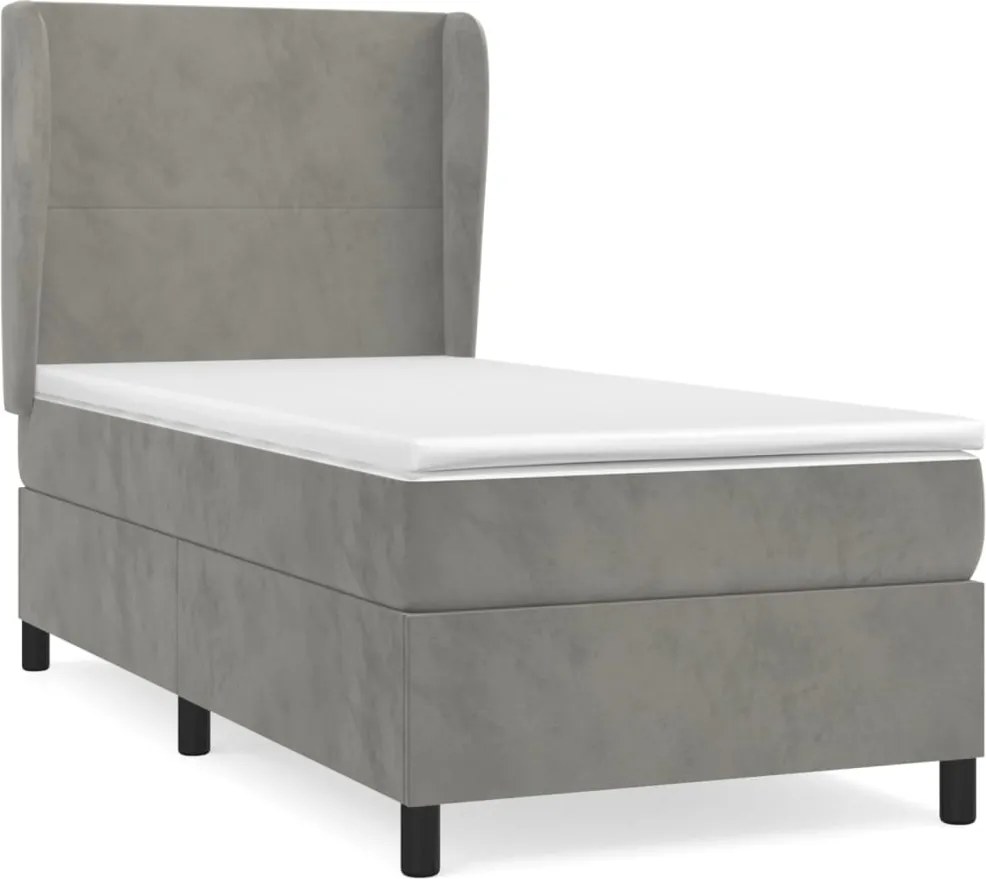 vidaXL Pat box spring cu saltea, gri deschis, 90x190 cm, catifea